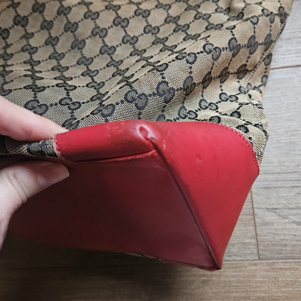 Gucci Vintage Navy Blue Monogram With Red Leather Trim With Dustbag - Picture 10 of 16